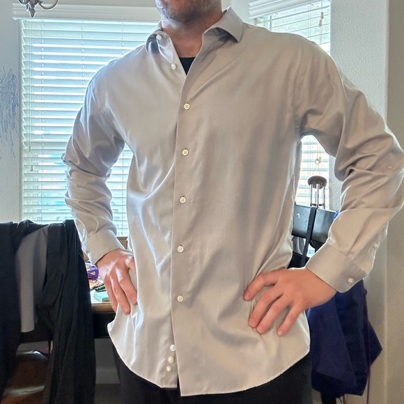 Men’s long sleeve button up Kenneth Cole Large/34/35 17 grey dress shirt - Picture 3 of 15